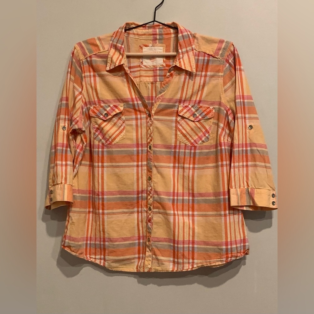 Orange plaid button down